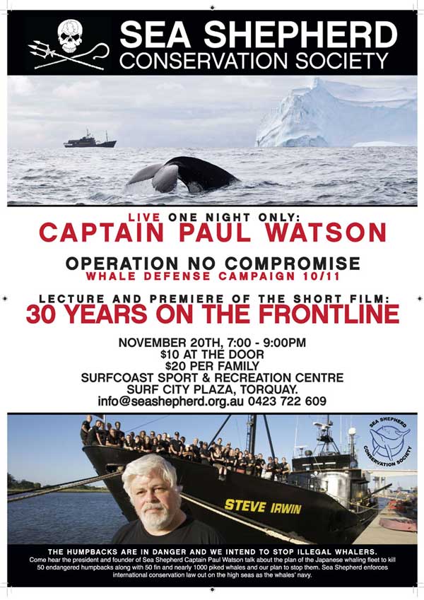 Sea Shepherd event flyer Torquay 2010