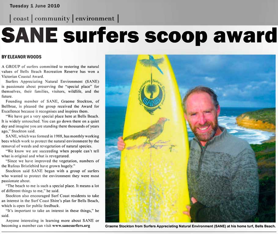 SANE Surf Coast Times article 2010